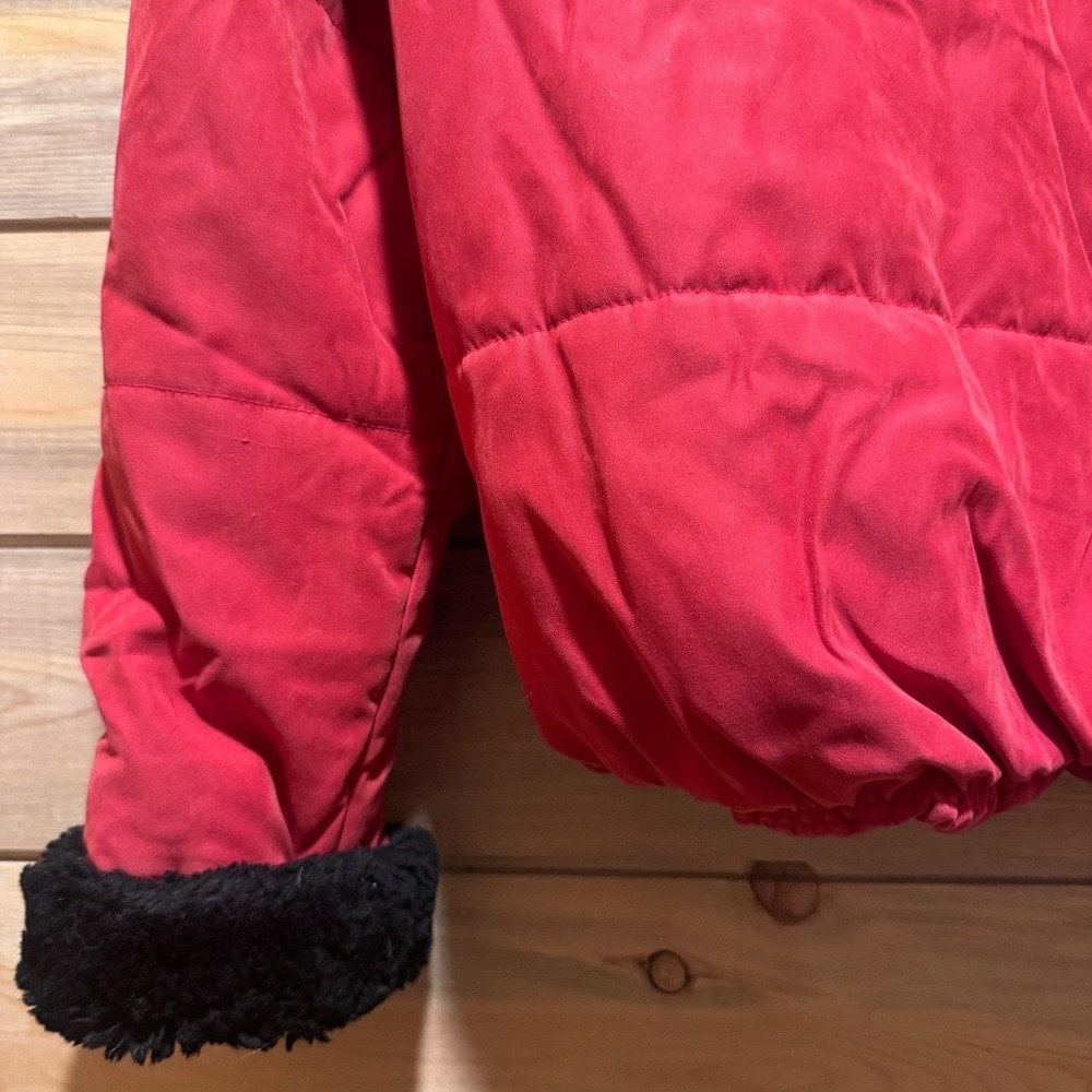 Vintage Red Quilted Bomber Jacket Women's Black faux fur Collar UGA DAWGS XS 80s - Picture 4 of 8